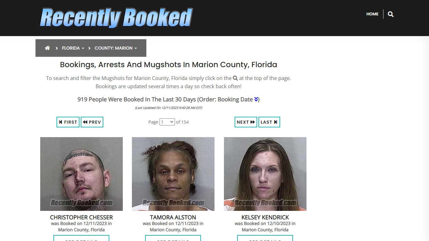 Recent bookings, Arrests, Mugshots in Marion County, Florida